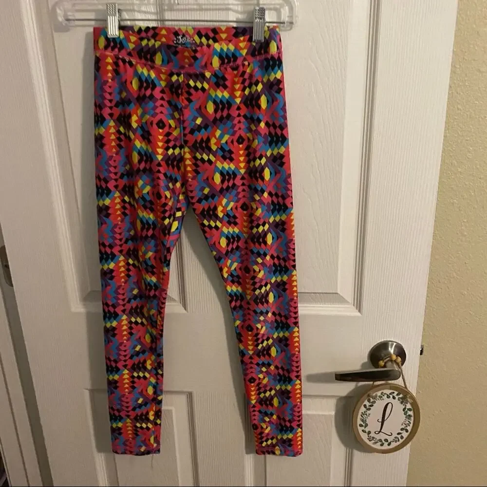 Justice Girls’ Size 10 Bright Retro 80s Leggings Multicolor Pink Yellow Black